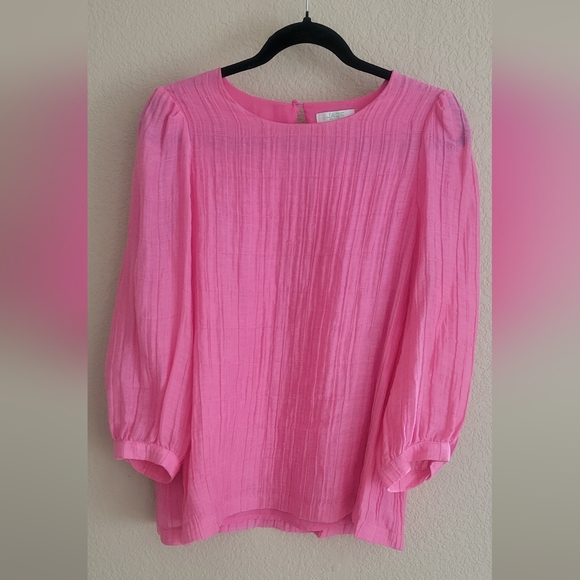 Jade bubble gum pink textured fabric  blouse - Picture 2 of 6